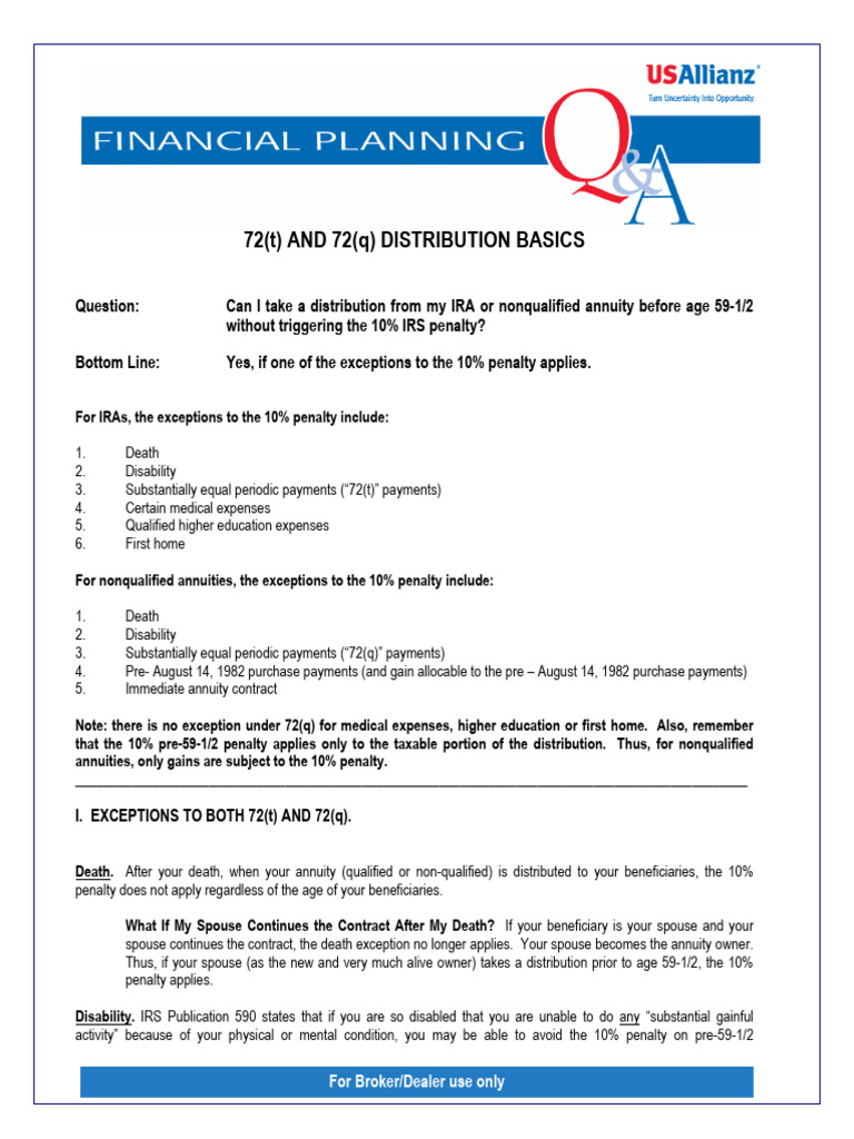 72 (T) & 72 (Q) Distribution Basics | PDF | Individual Retirement ...