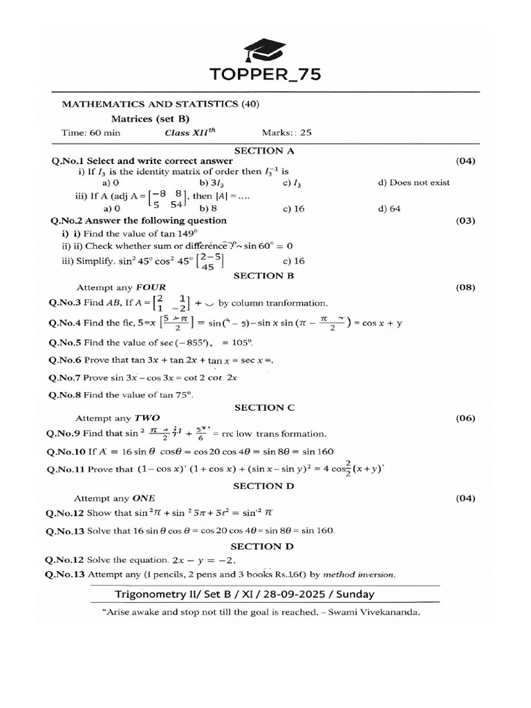 Class 12 2.matrices | PDF