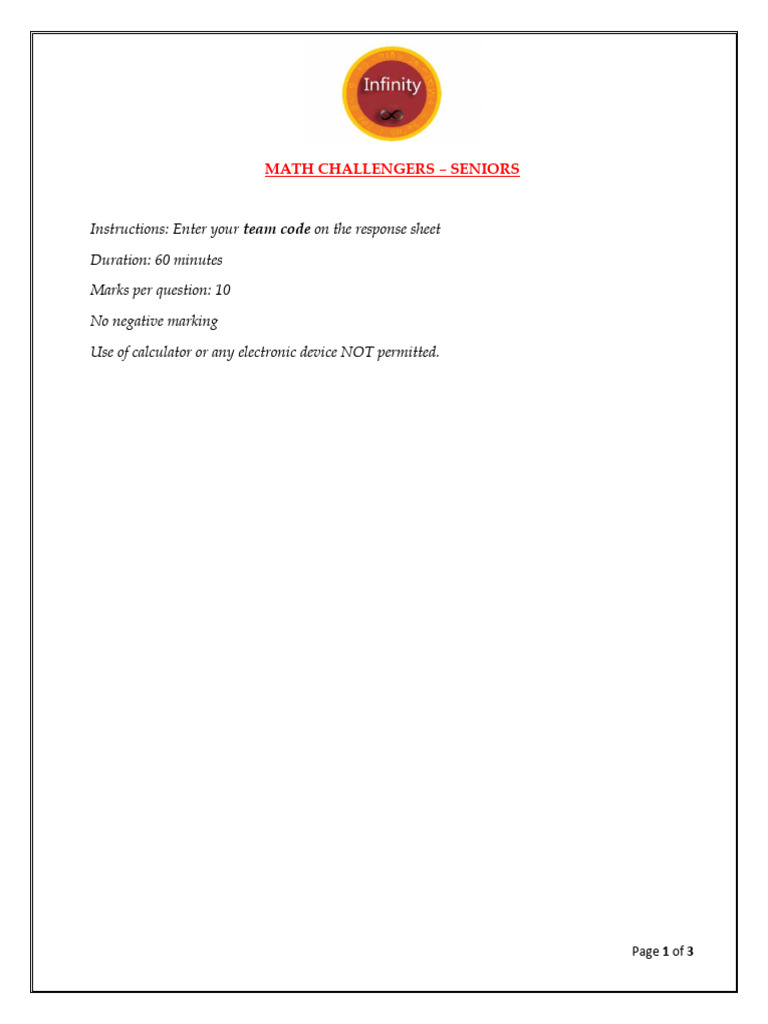 2025 - Math Challengers – Seniors -Team Round Qs | PDF | Arithmetic ...