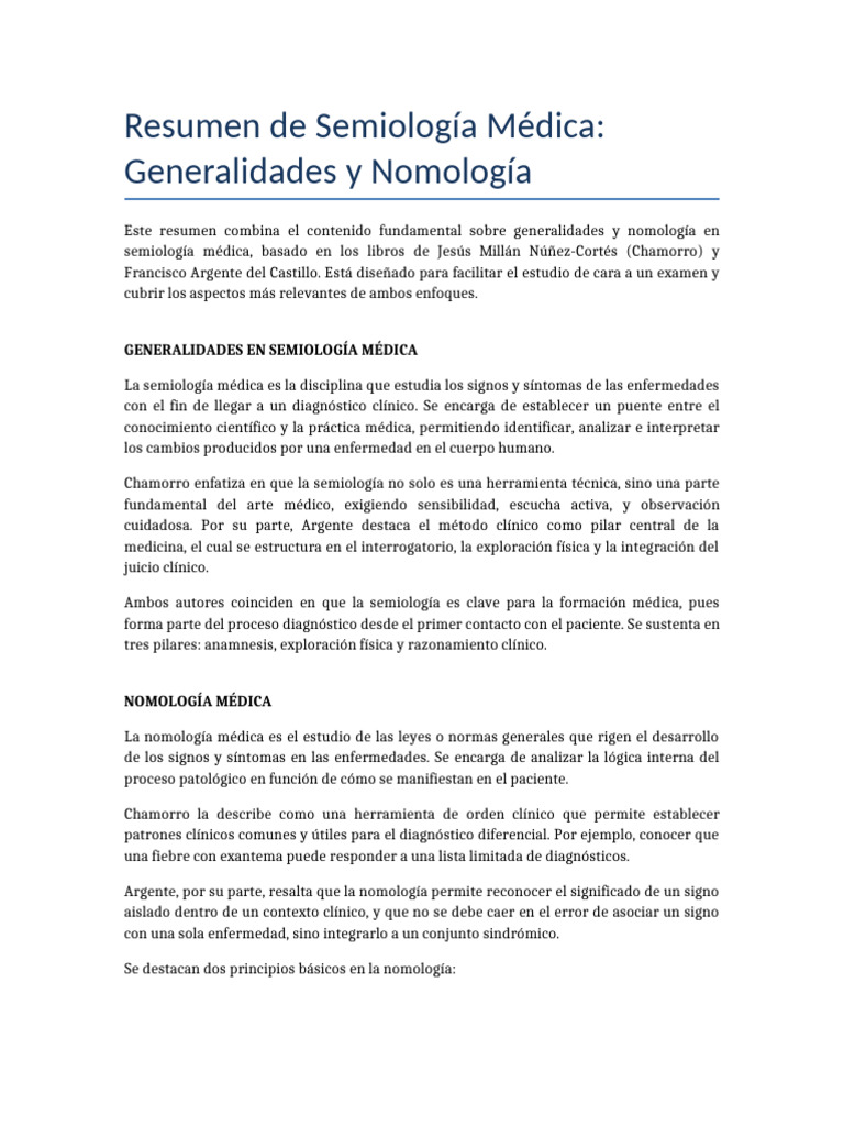 Resumen Semiologia Generalidades Nomologia | PDF | Diagnostico medico ...