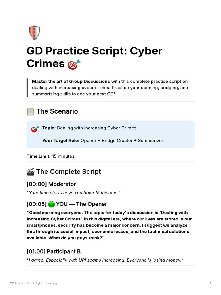 1 GD Practice Script Cyber Crimes | PDF | Communication | Human ...