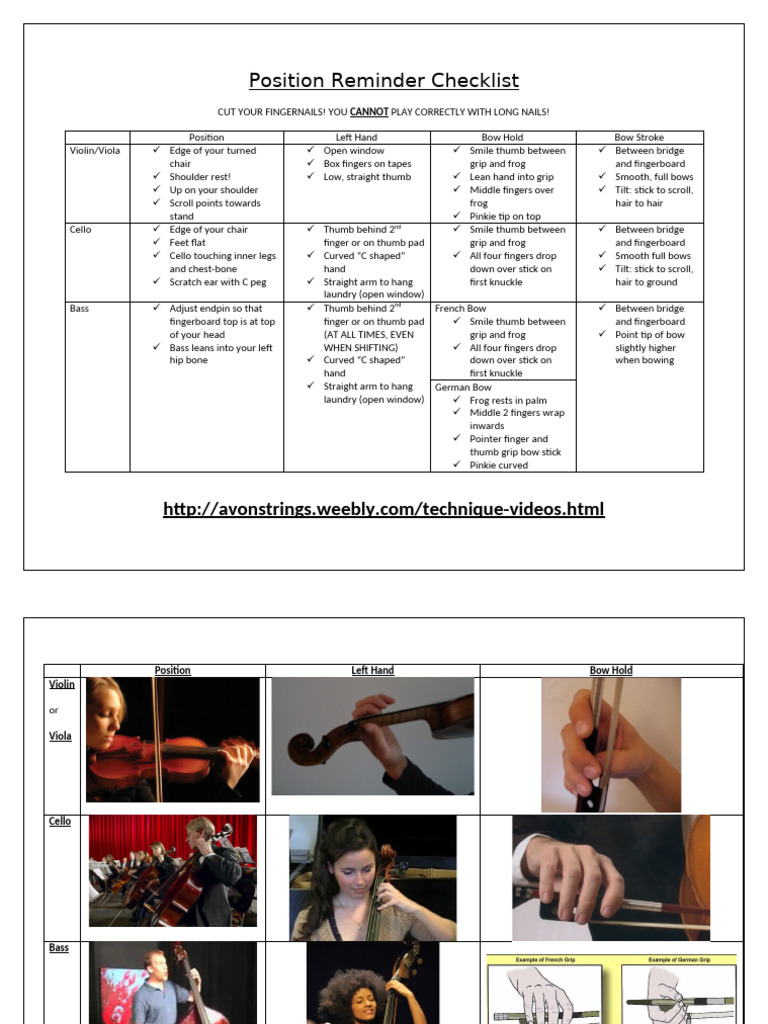 Position Reminder Checklist: Cannot | PDF | Cello | Double Bass