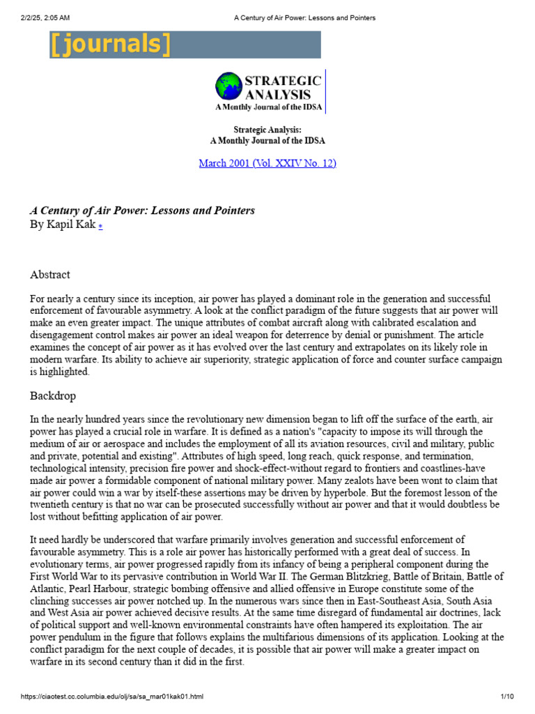 A Century of Air Power - Lessons and Pointers | PDF | Deterrence Theory ...