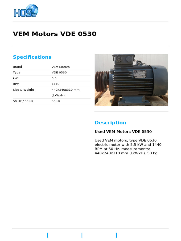 VEM Motors VDE 0530 Productsheet | PDF