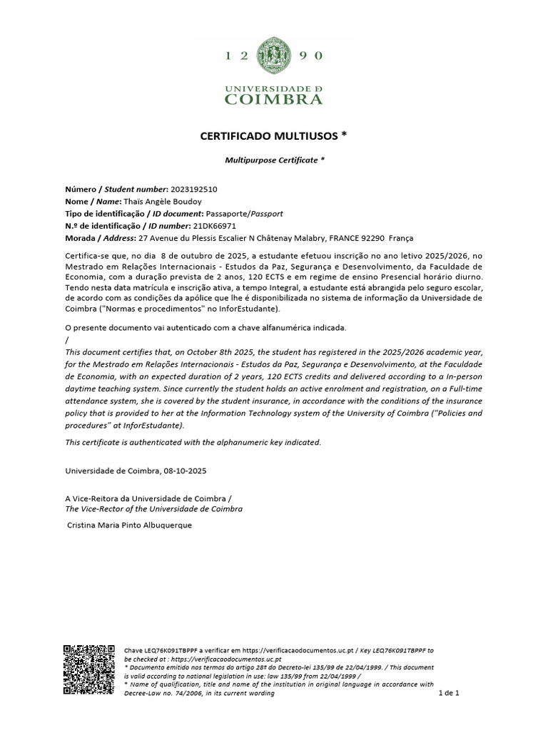 Certificado Multiusos UC | PDF