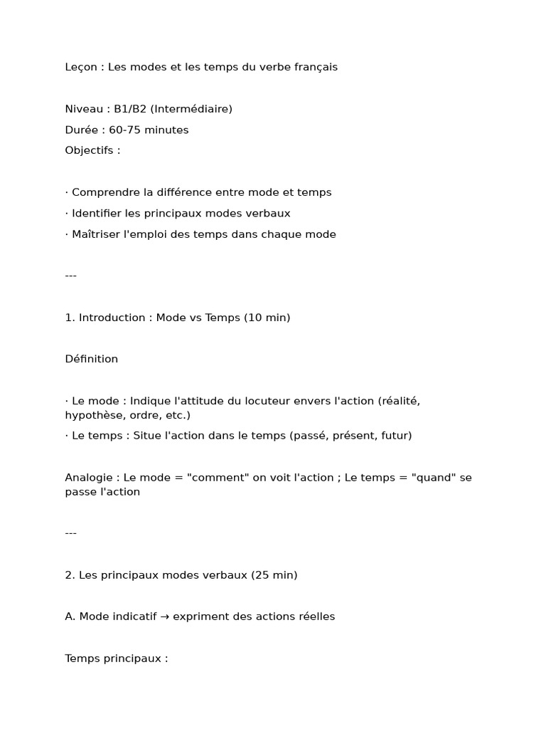 Le Mode Et Ses Types | PDF | Temps (grammaire) | Verbe