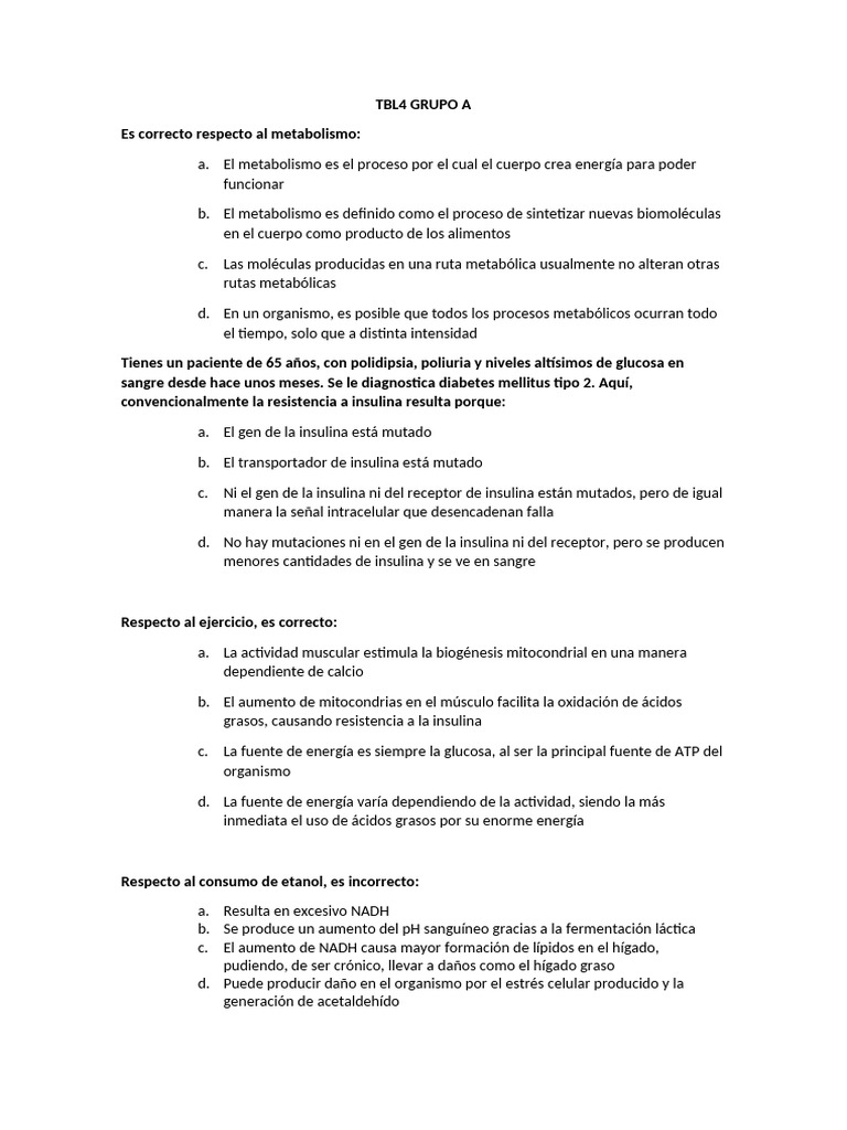 TBL4 Grupo A | PDF | Metabolismo | Insulina