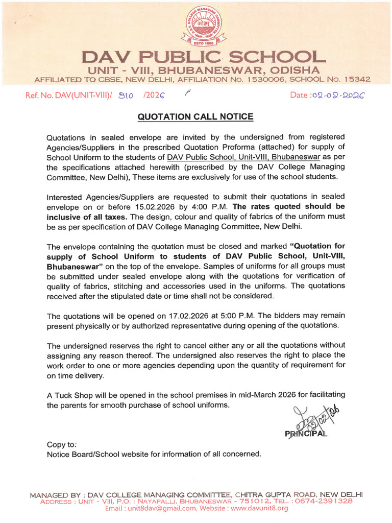 JE4 - Quotation Call Notice For School Uniform 2026-27 | PDF | Shirt ...