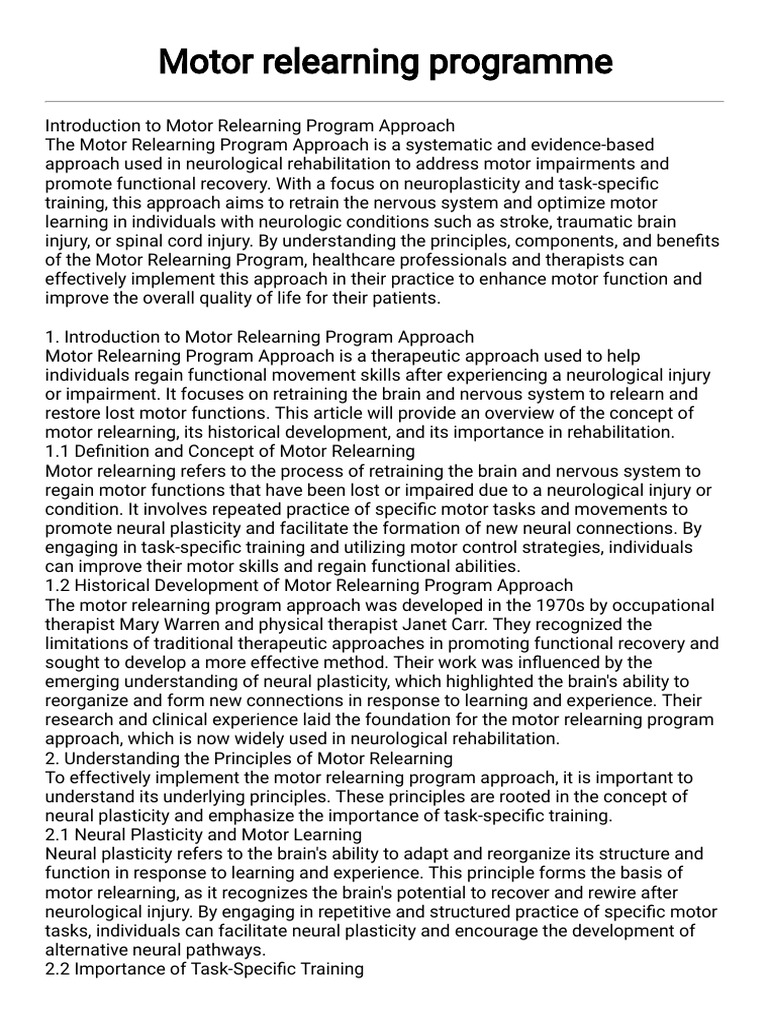 Motor Relearning Programme 1695574000 | PDF | Physical Therapy ...