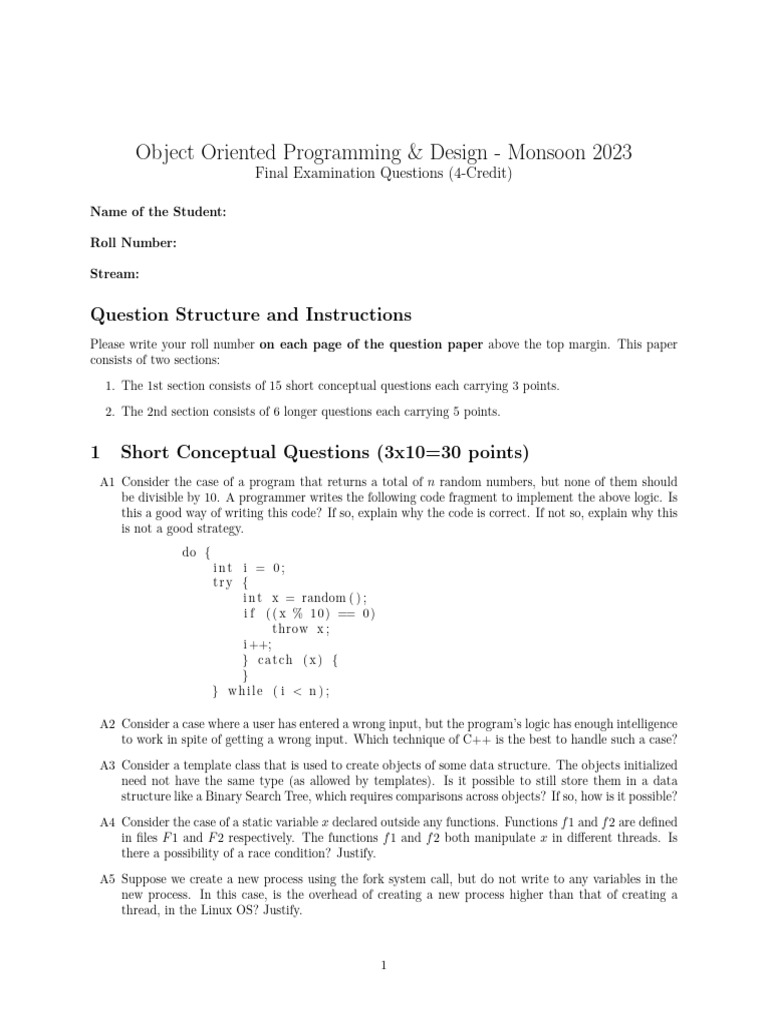 Final Questions For OOPD 23M | PDF | Computer Programming | Software ...