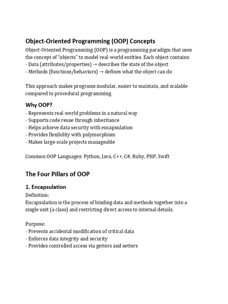 Object Oriented Concepts | PDF | Object Oriented Programming | Computer ...
