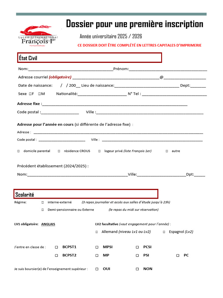 1-Dossier Première Inscription DP | PDF