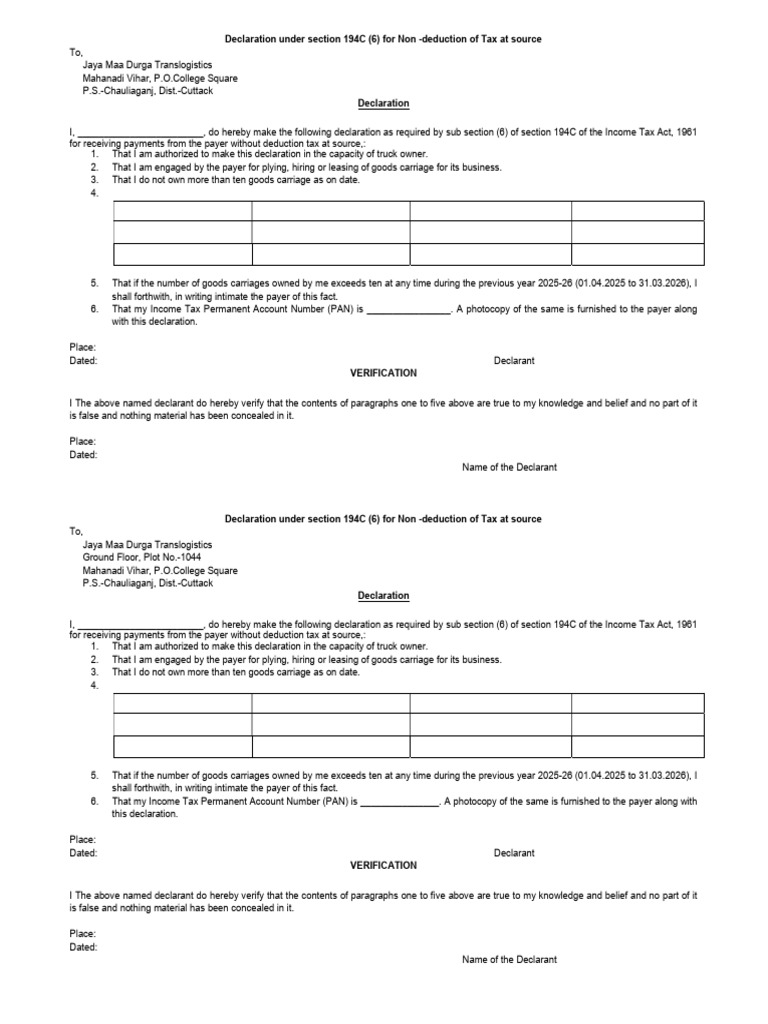 JMDTL Declaration 25-26 | PDF | Taxation | Taxes