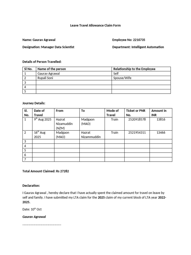 LTA Claim Form | PDF