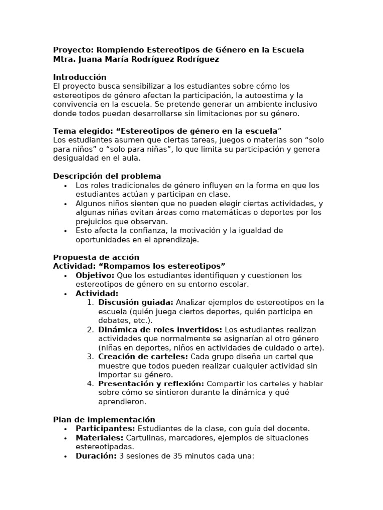 Proyecto- Rompiendo Estereotipos de Género en la Escuela | PDF ...