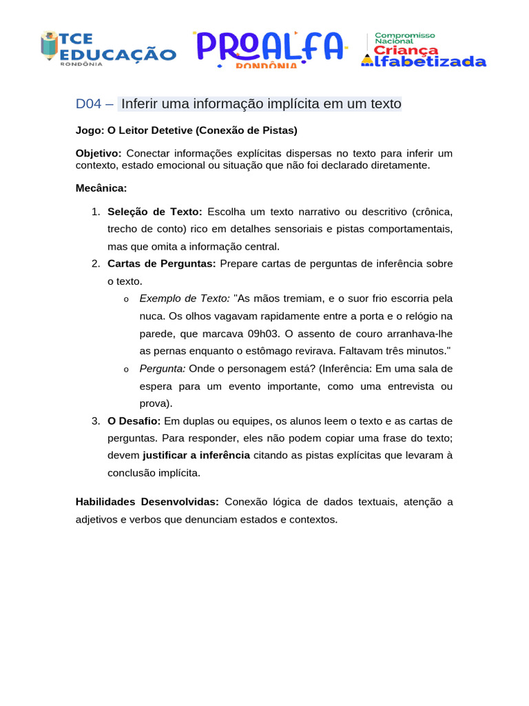 Inferir Uma Informação Implícita em Um Texto: Jogo: O Leitor Detetive ...