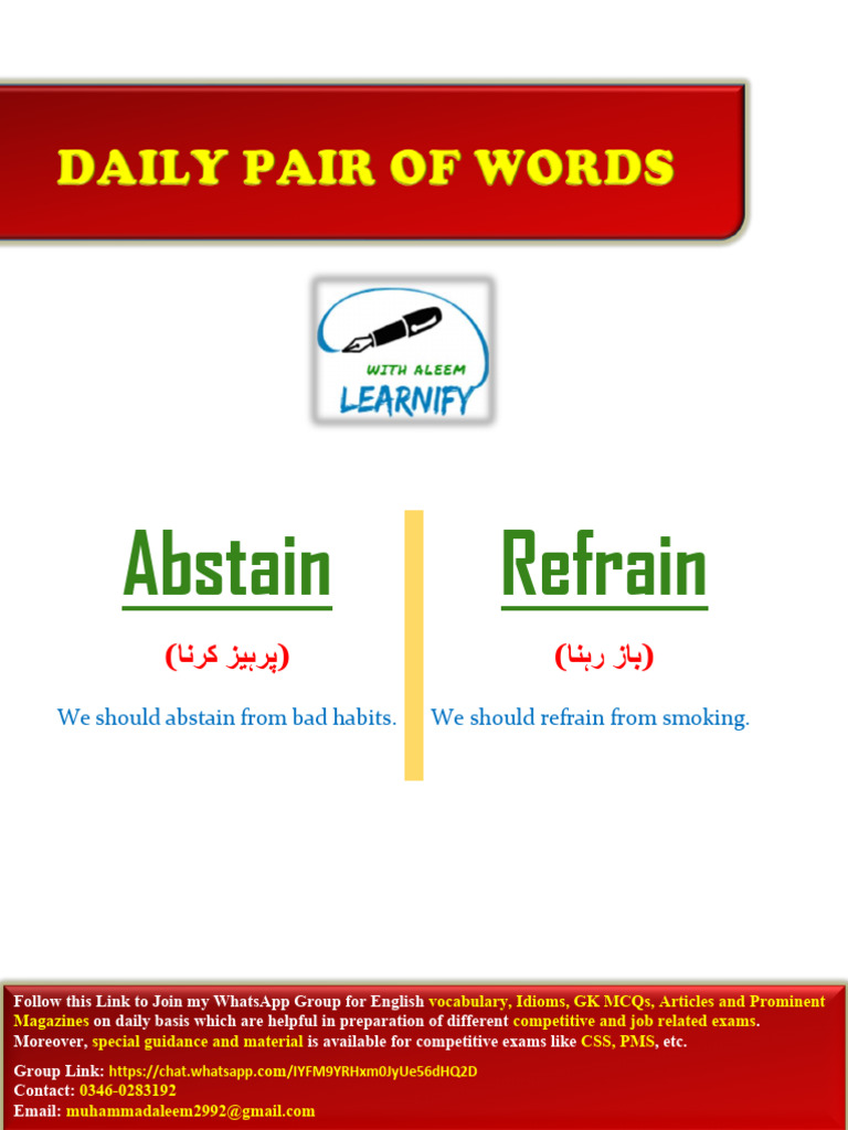 Pair of Words - Abstain & Refrain | PDF
