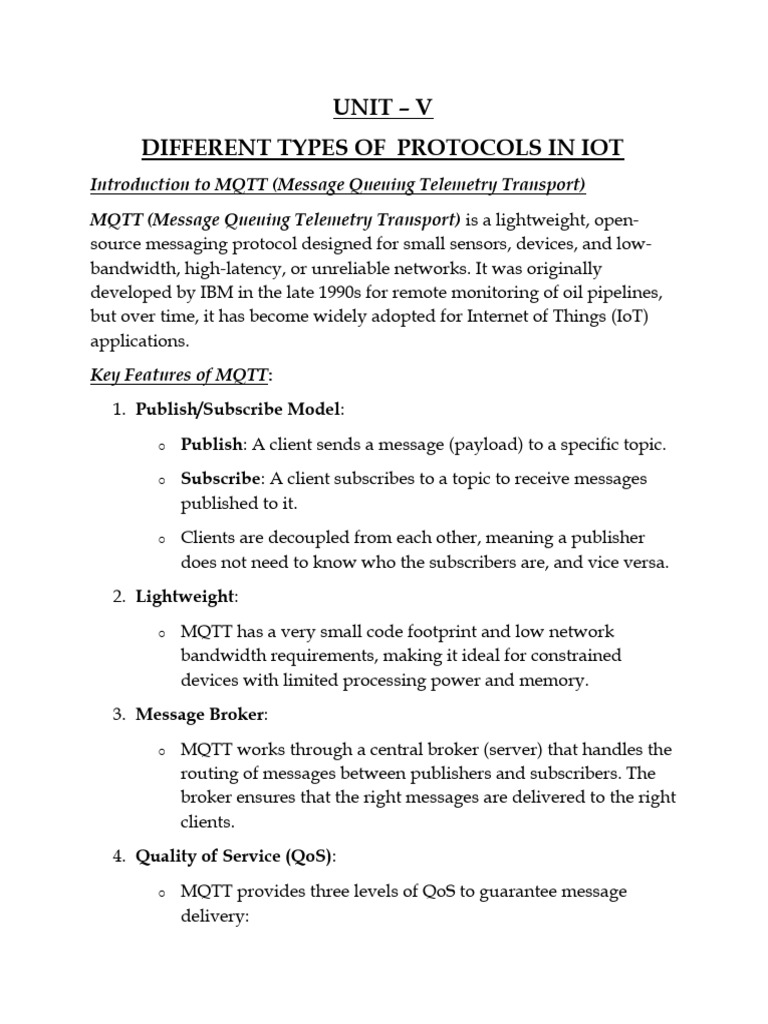 Unit - 5 Different Protocols Used in IOT | PDF | Quality Of Service ...