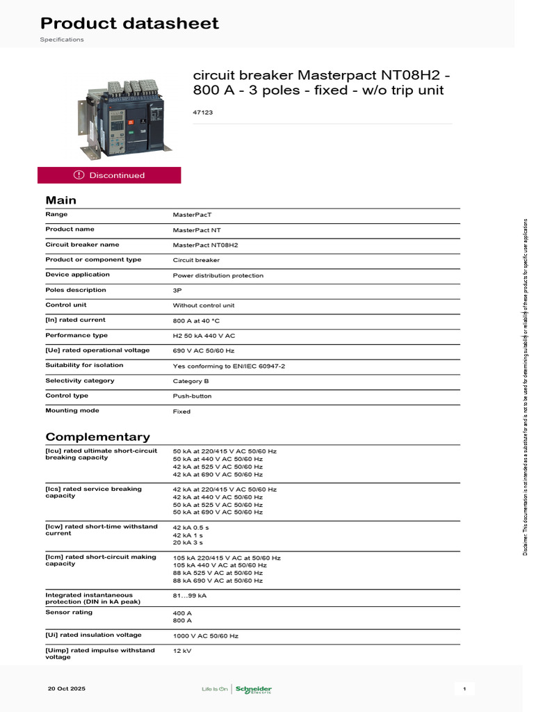 Schneider Electric MasterPact-NT 47123 | PDF | Alternating Current ...