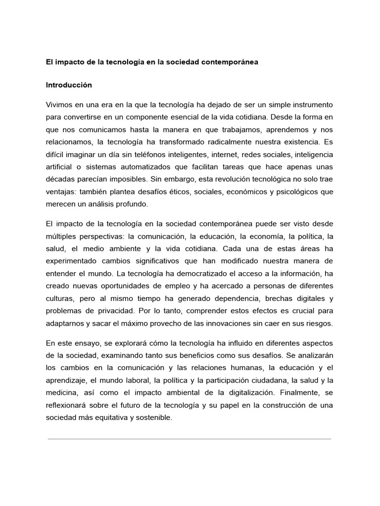 El Impacto de La Tecnología en La Sociedad Contemporánea | PDF ...