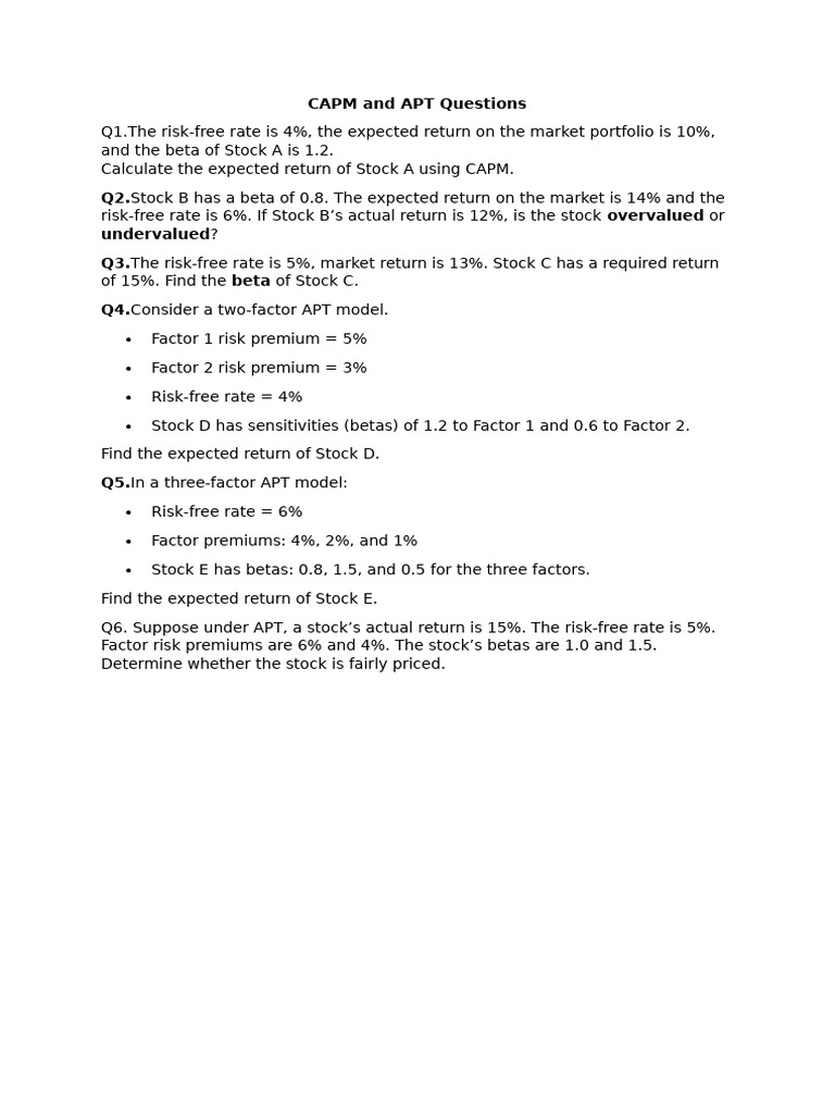 CAPM and APT Questions - 1 | PDF