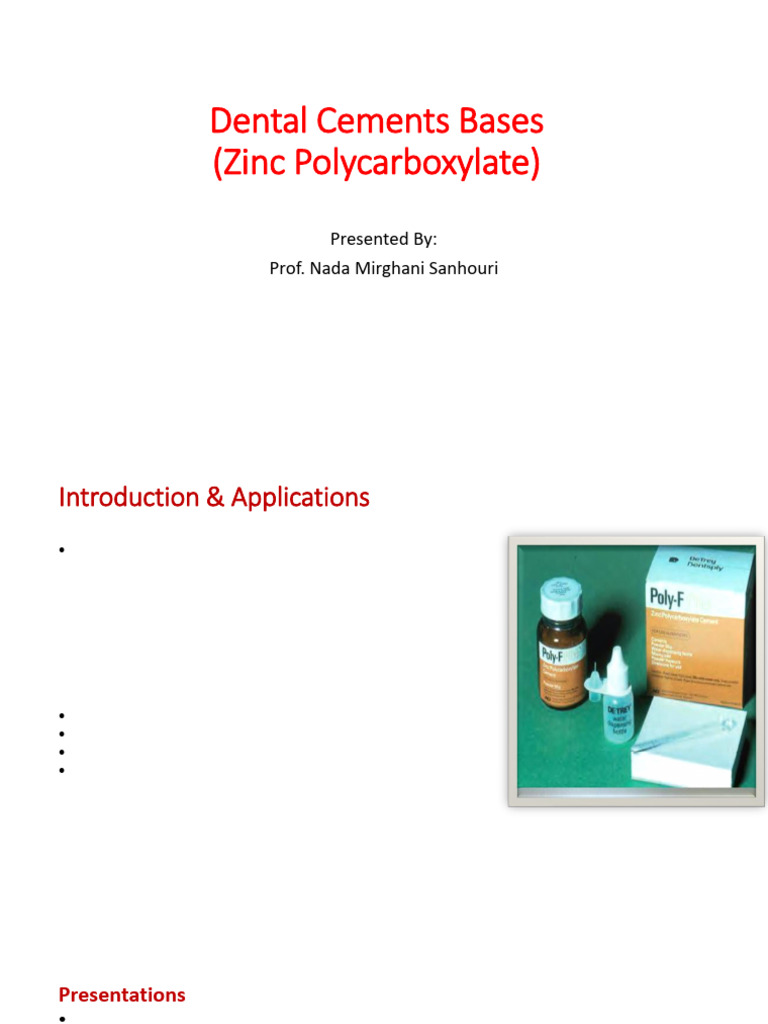 Dental Cements Bases Zinc Poly Carboxylate | PDF | Materials | Chemical ...