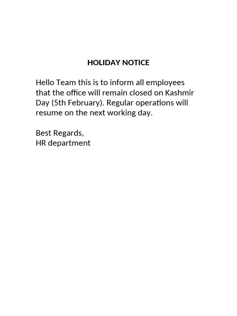 Holiday Notice | PDF