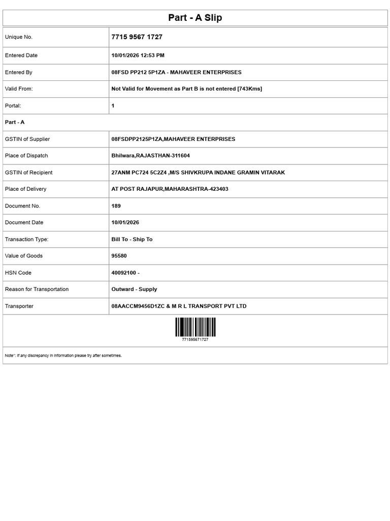E-Way Bill System 1727 | PDF