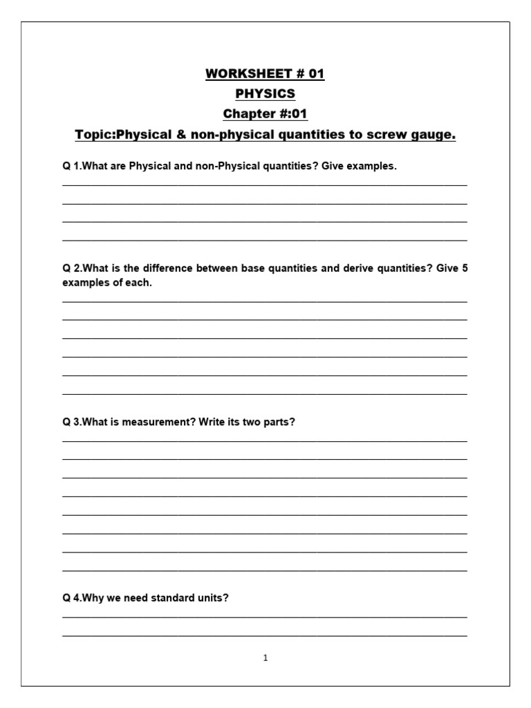 Physics Worksheet 01 Class Pre-9th Ch 1 1st Half PDF | PDF | Chess ...