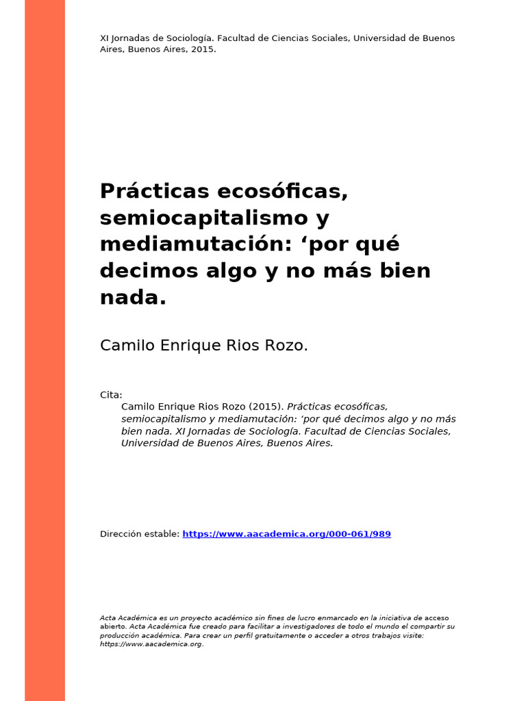 Camilo Enrique Rios Rozo (2015). Prácticas ecosóficas, semiocapitalismo ...
