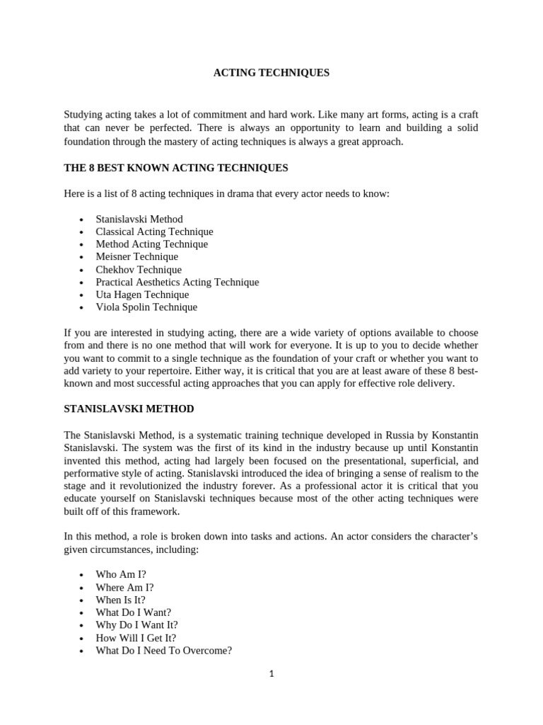 Acting Techniques | PDF | Acting | Improvisational Theatre
