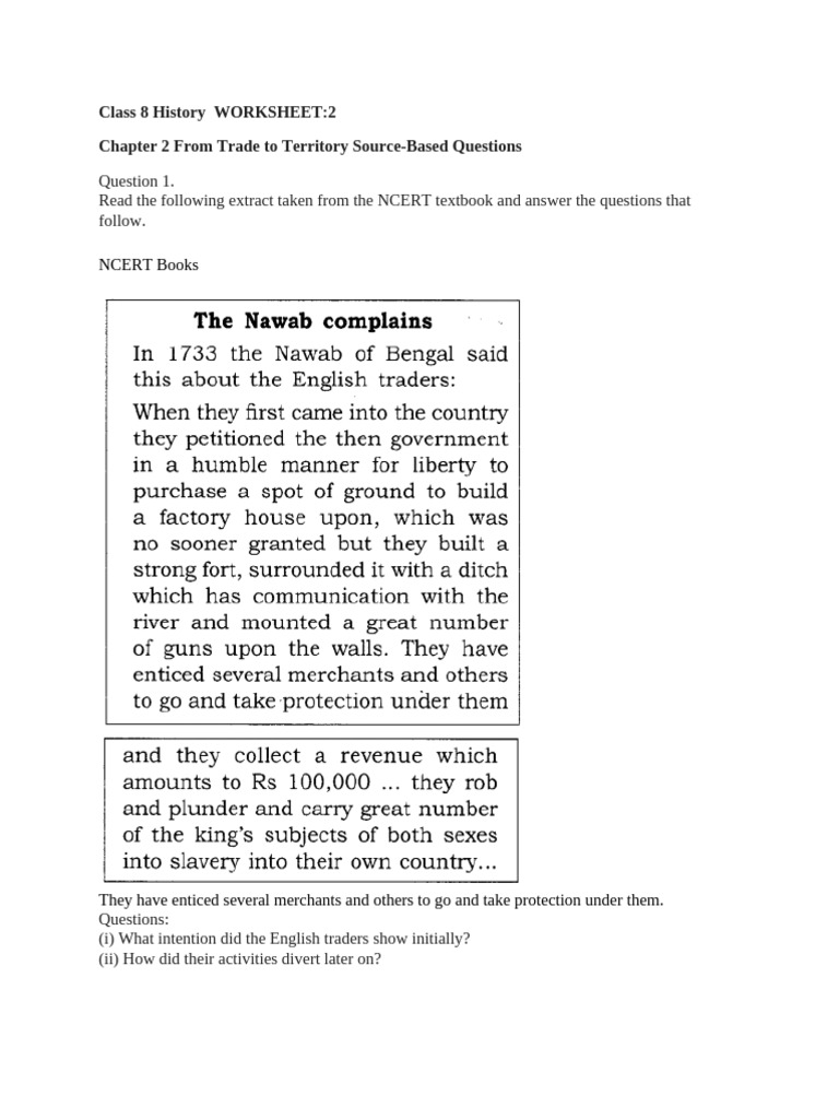 Class 8 CH 2 History Worksheet 2 | PDF