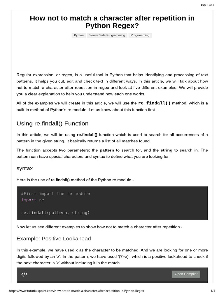 How Not To Match A Character After Repetition in Python Regex | PDF ...
