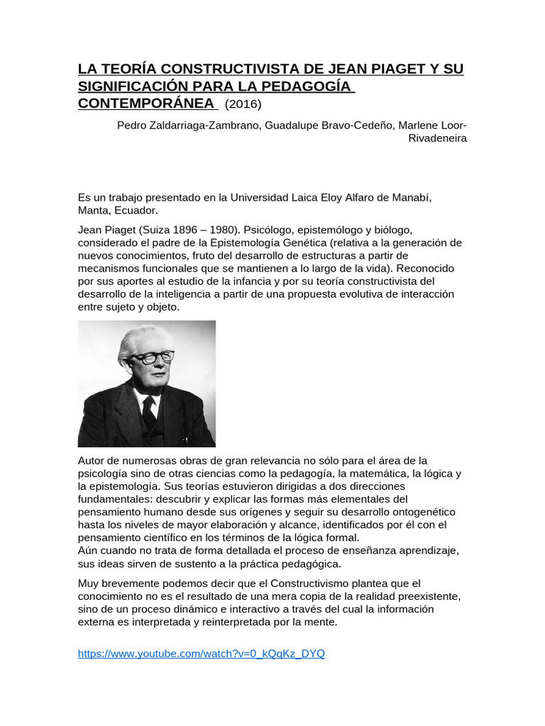 2. La Teoria Constructivista de Jean Piaget | PDF | Constructivismo ...