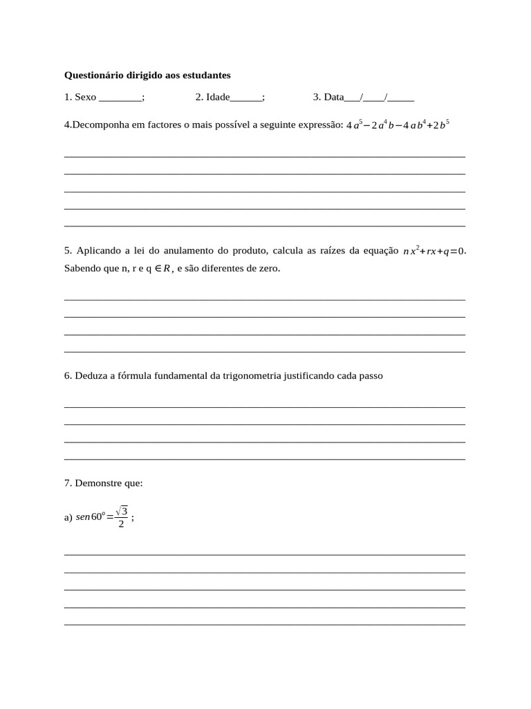 Questionário para o Inquerito 01 | PDF | Triângulo | Matemática