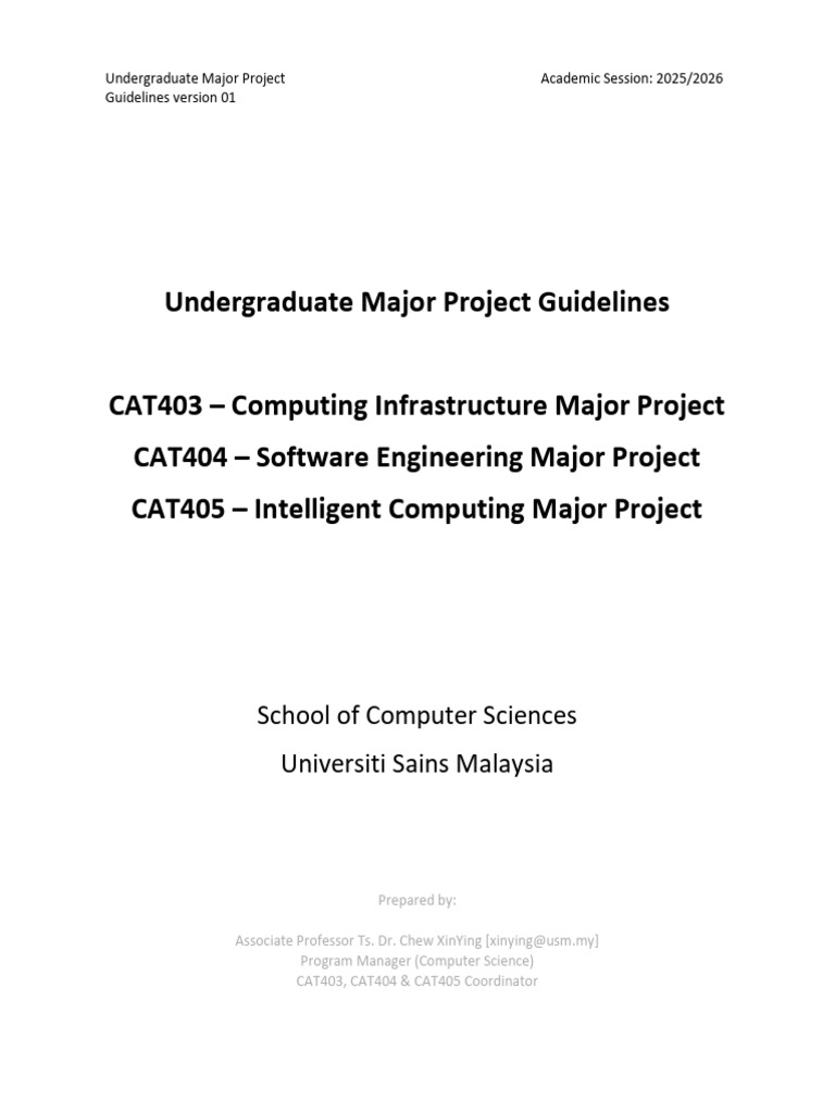 Undergraduate Major Project Guidelines (CAT403, CA_250911_001110 | PDF ...