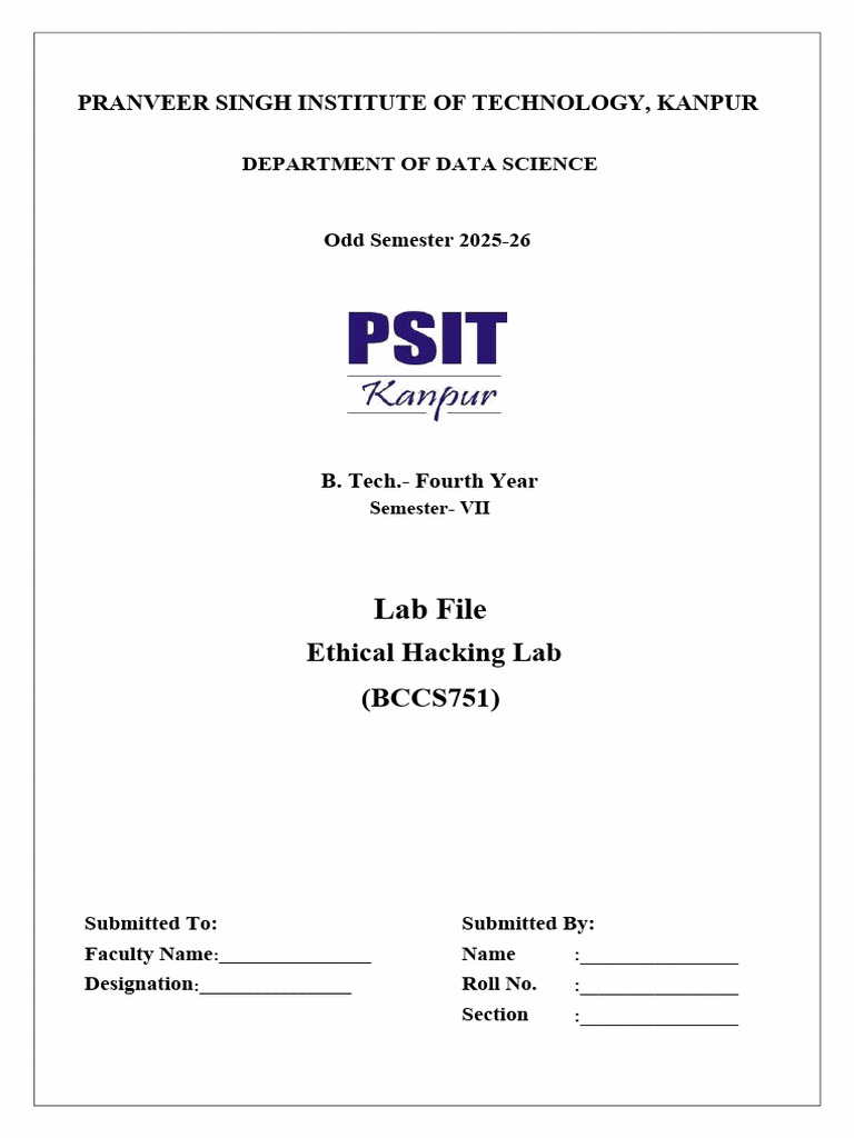 Ethical Hacking Lab (BCCS751) | PDF | Computer Network | Port (Computer ...
