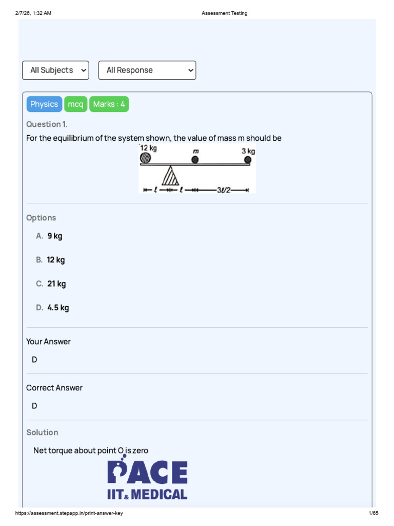 Assessment Testing23 | PDF | Rotation Around A Fixed Axis | Angular ...