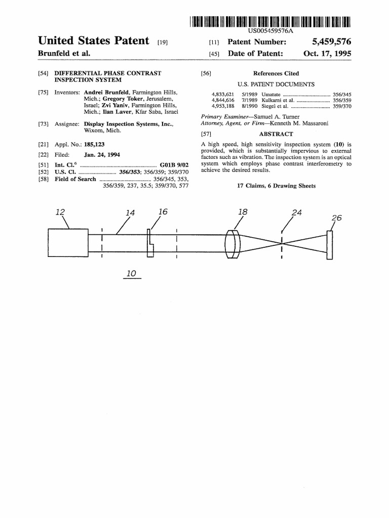 US5459576 Brunfeld DIfferential Phase Contrast Inspection | PDF