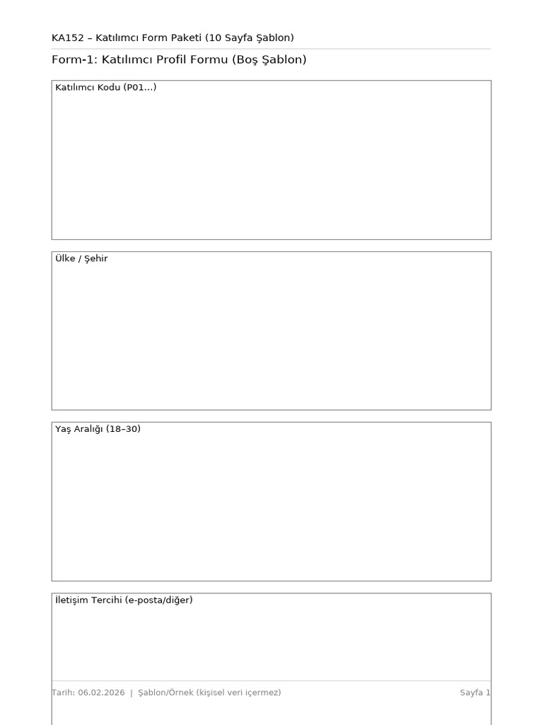 KA152 Participant Forms Pack 10pages | PDF
