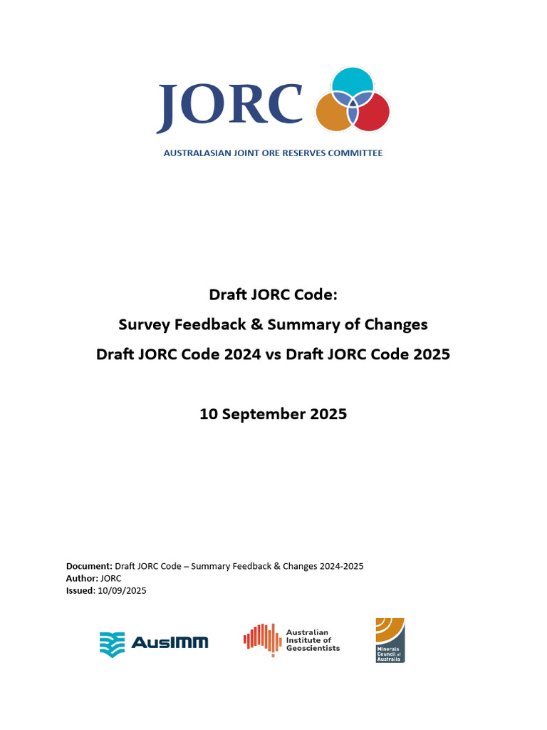 Draft JORC Code Summary Feedback Changes 2024 2025 | PDF | Risk ...