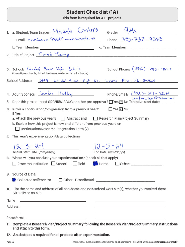 Form 1A Student Checklist | PDF | Institutional Review Board | Safety