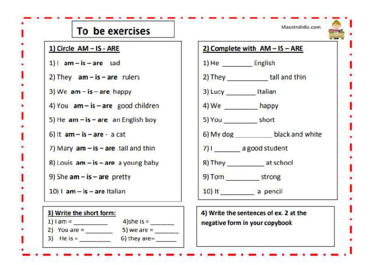 Verb To Be Worksheet | PDF