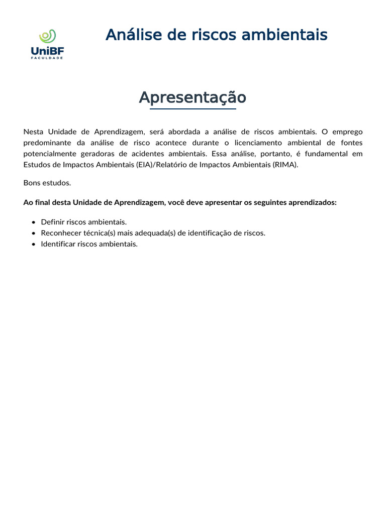 Análise de Riscos Ambientais | PDF | Água | Poluição