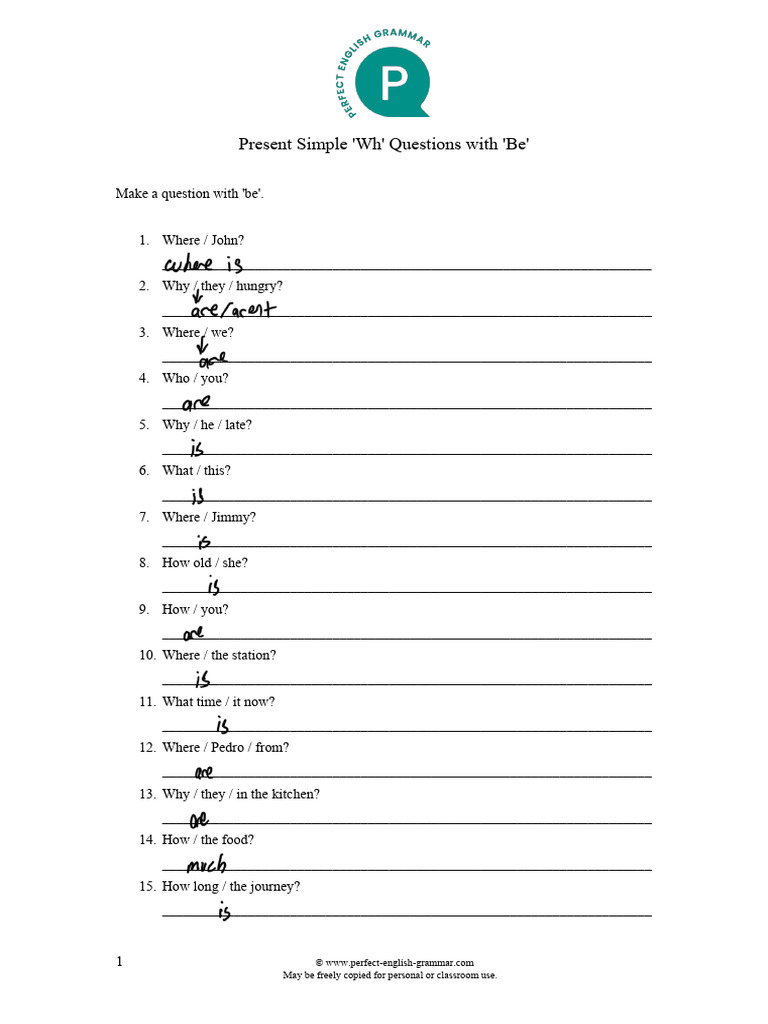 Present Simple Form Be Wh-Questions | PDF