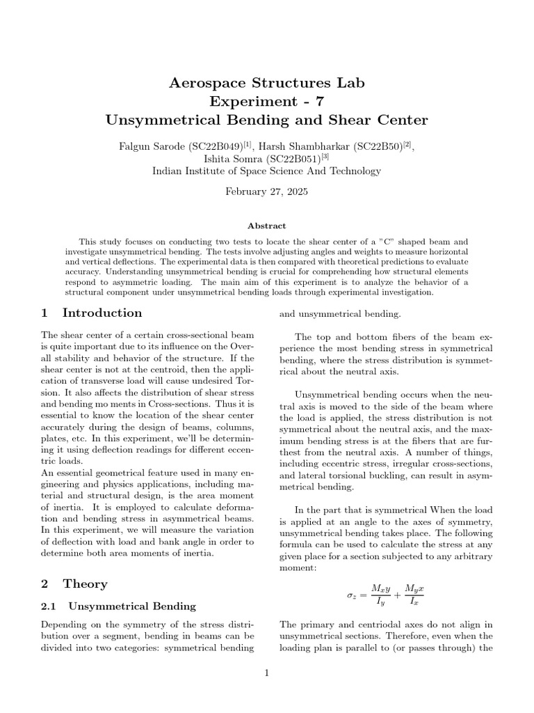 Lab 7 Unsymmetric Bending (1) | PDF | Bending | Beam (Structure)