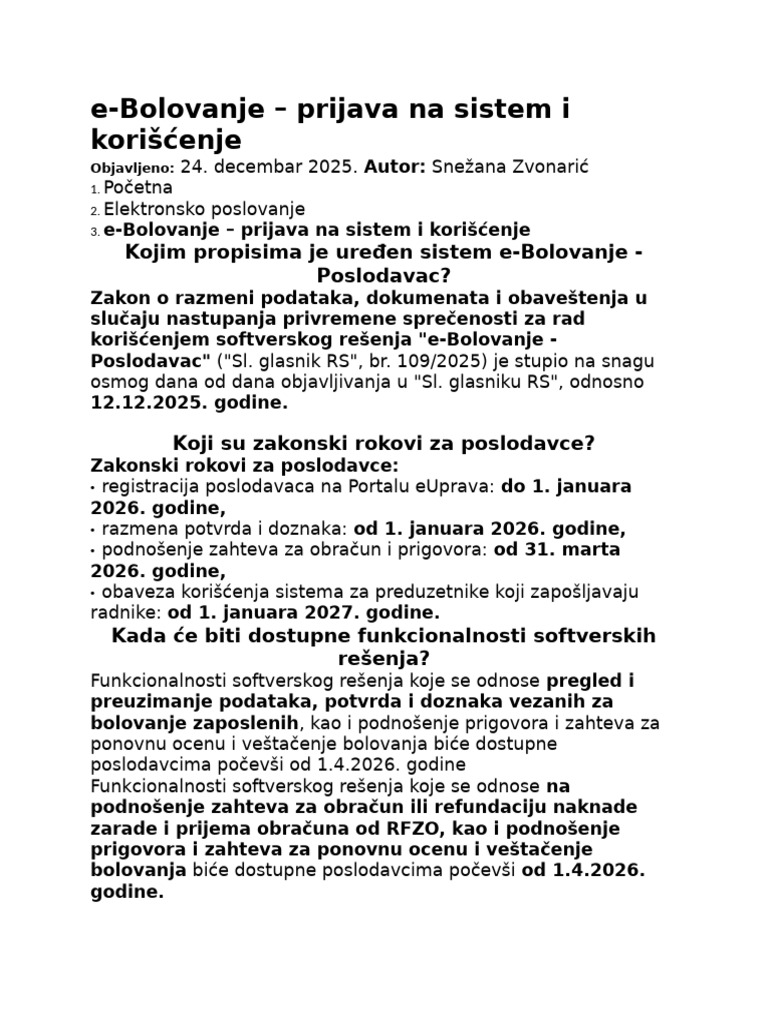 E-Bolovanje – Prijava Na Siste | PDF