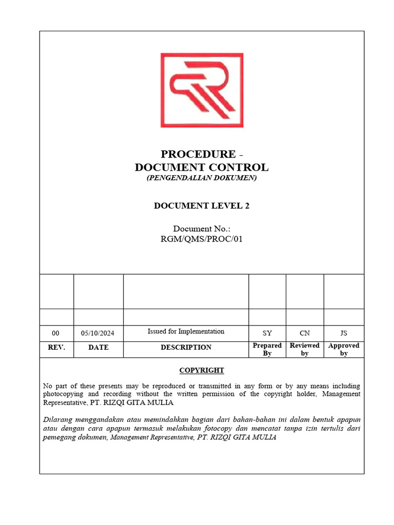 RGM QMS PROC 01 Document Control | PDF