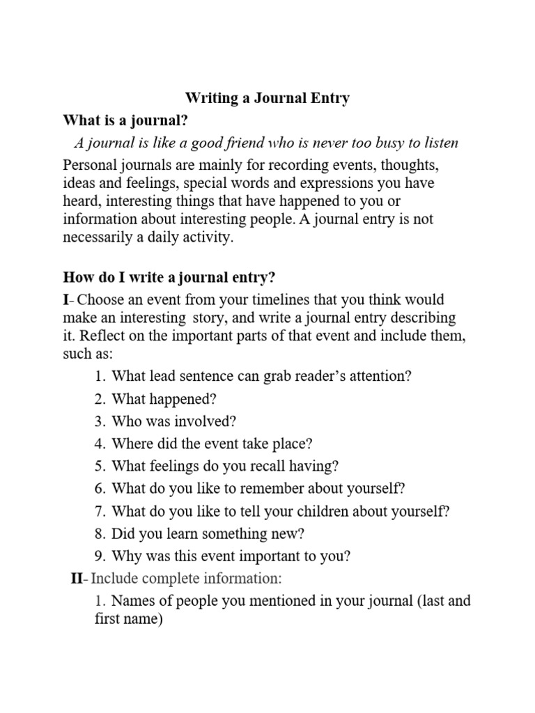 Writing A Journal Entry | PDF