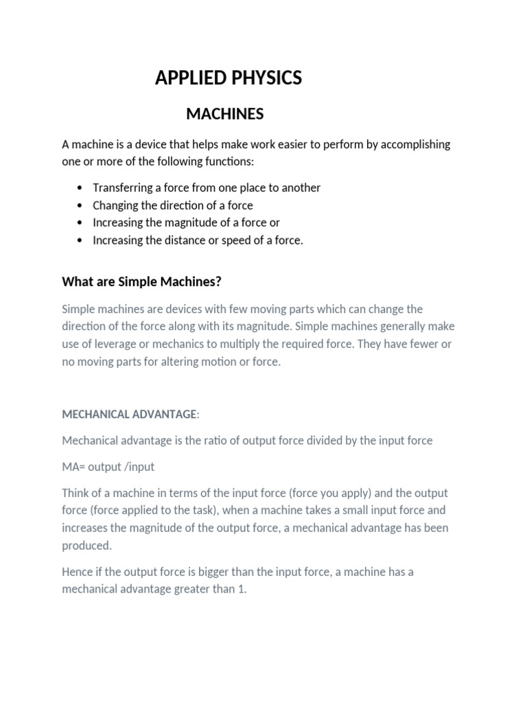 Machines Applied Physics | PDF | Lever | Machines